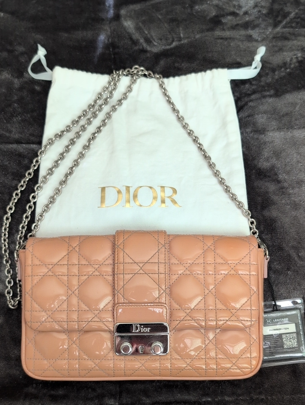 Dior Quilted Pink Beige Patent Leather Chain Shoulder Bag Gorgeous! With Dustbag